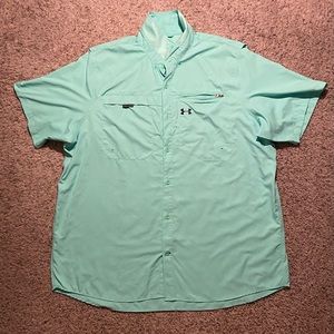 Under Armour Button Down Shirt Men’s 3XL Teal Green Loose Vented Fishing